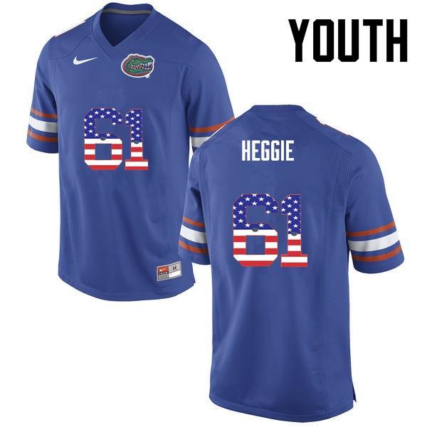 Florida Gators Youth #61 Brett Heggie College Football Jersey USA Flag Fashion Blue